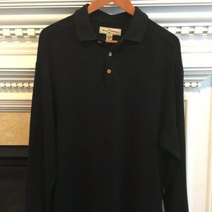 TOMMY BAHAMA Black Ribbed Silk Cotton Polo Shirt L